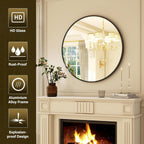 Miroir mural rond - Miroir de salle de bain noir avec cadre en métal - Miroir suspendu moderne pour entrée, salle de bain, coiffeuse, salon