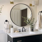 Miroir mural rond - Miroir de salle de bain noir avec cadre en métal - Miroir suspendu moderne pour entrée, salle de bain, coiffeuse, salon