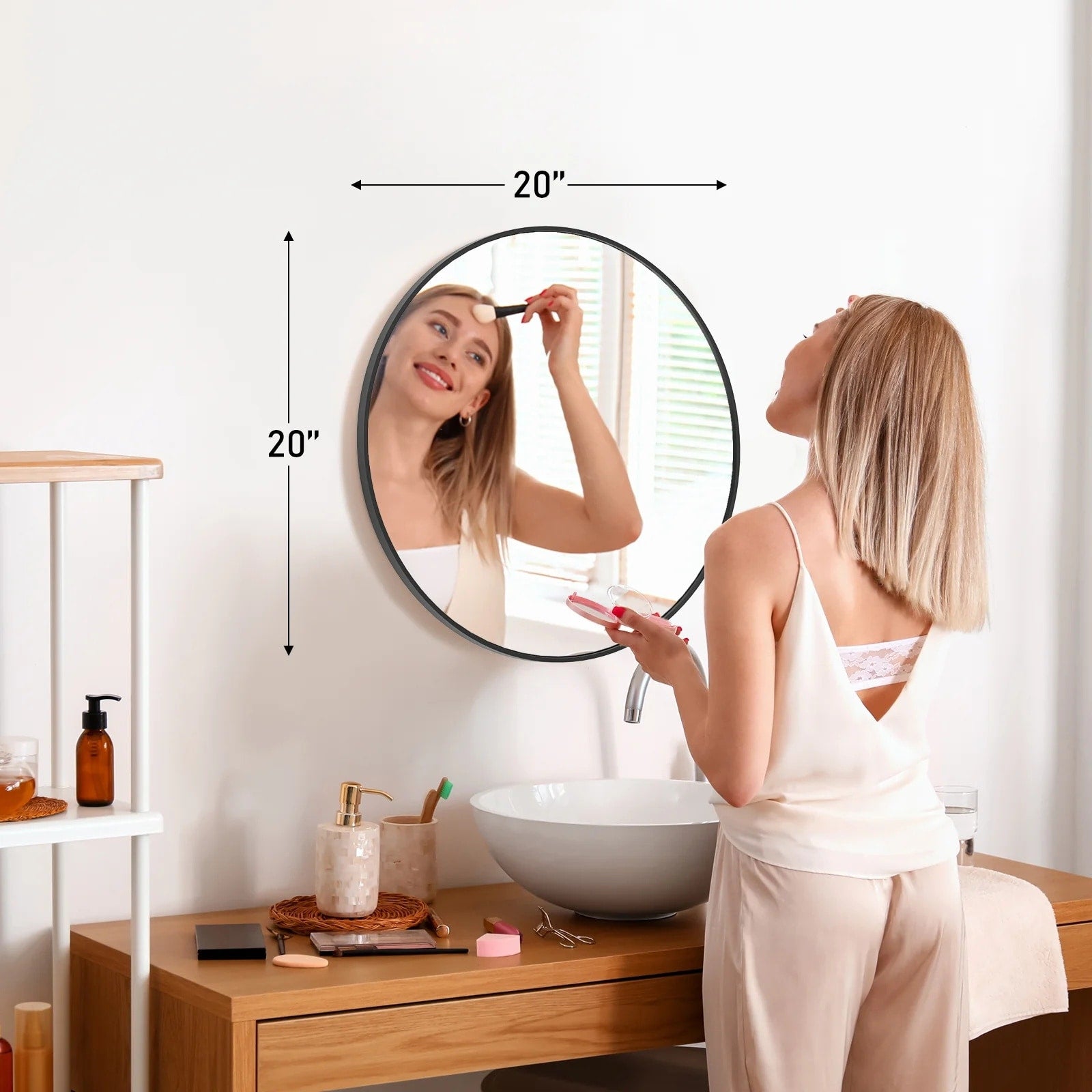 Miroir mural rond - Miroir de salle de bain noir avec cadre en métal - Miroir suspendu moderne pour entrée, salle de bain, coiffeuse, salon