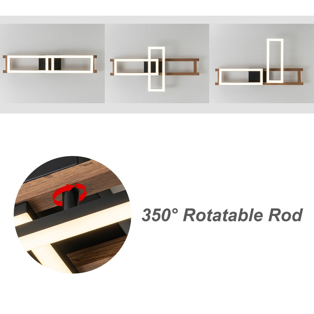 Plafonnier semi-encastré rectangulaire à LED intégré en bois pour couloir et hall d'entrée