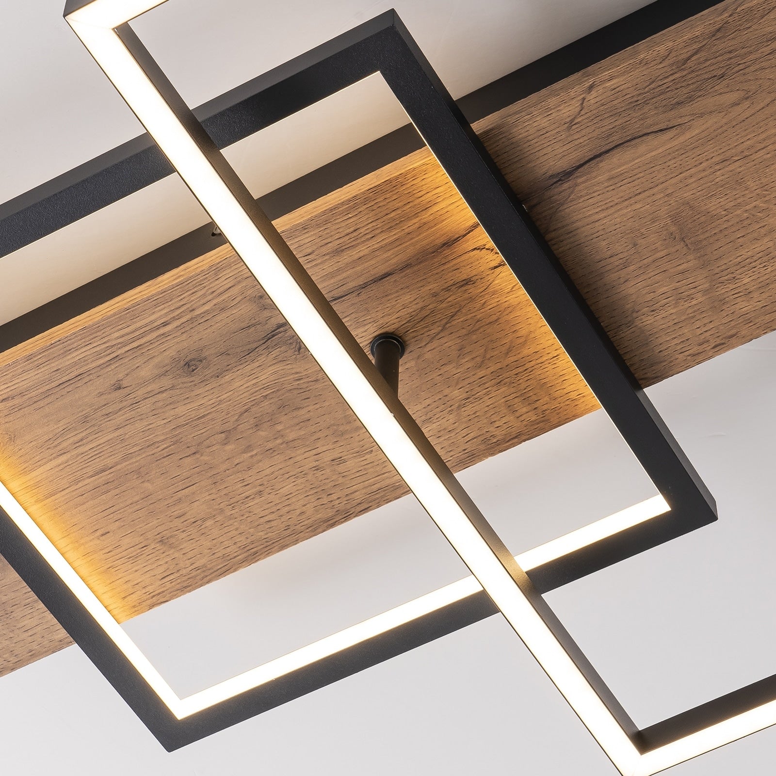 Plafonnier semi-encastré rectangulaire à LED intégré en bois pour couloir et hall d'entrée