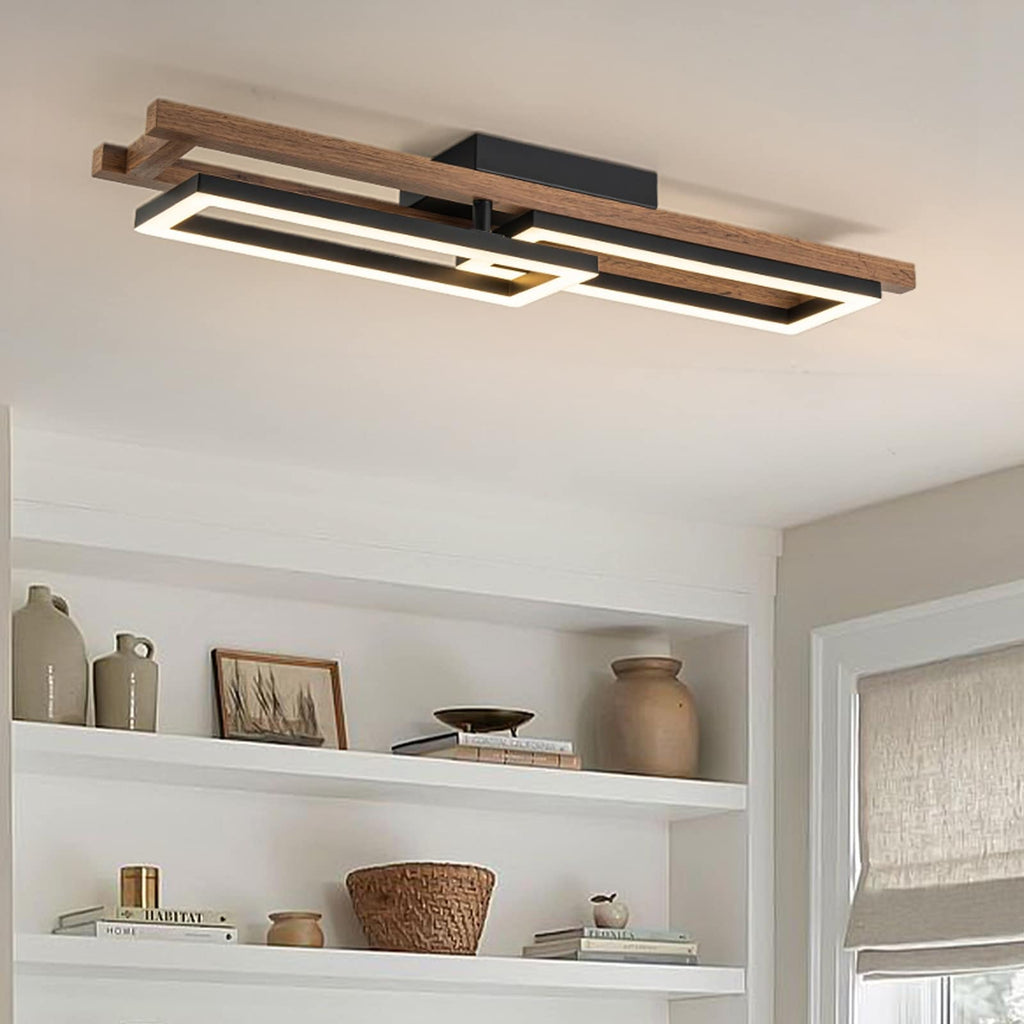 Plafonnier semi-encastré rectangulaire à LED intégré en bois pour couloir et hall d'entrée