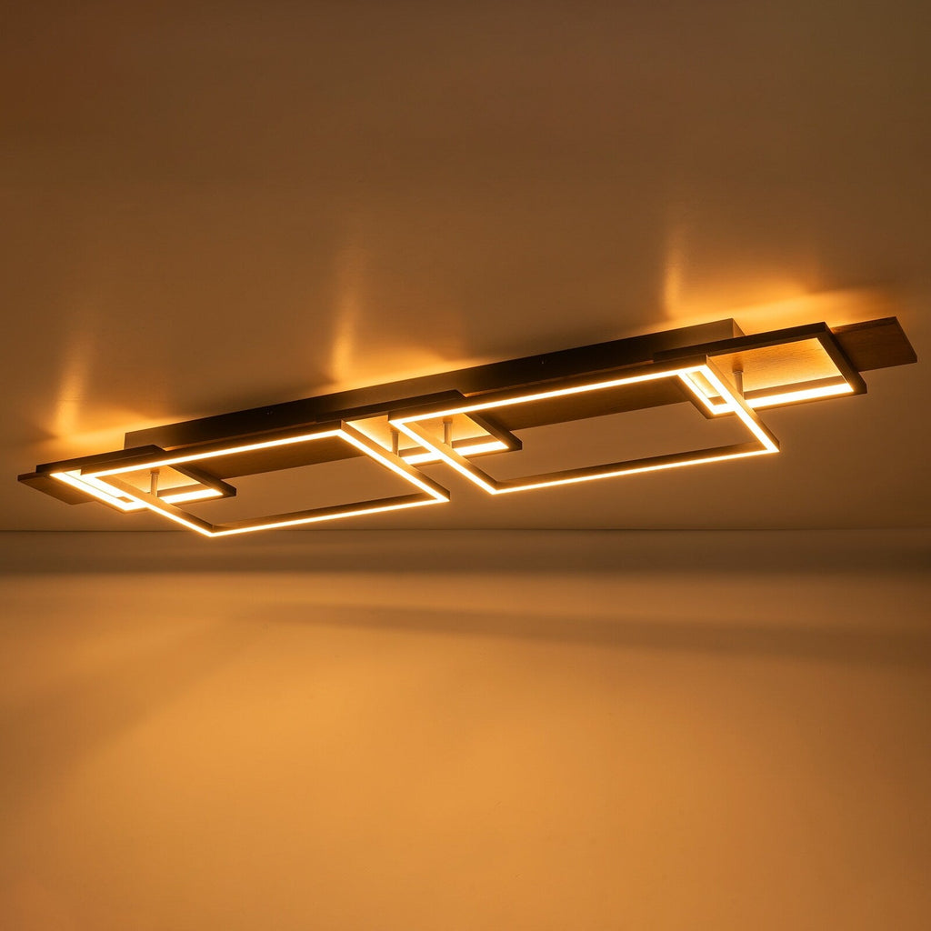 Plafonnier semi-encastré rectangulaire à LED intégré en bois pour couloir et hall d'entrée