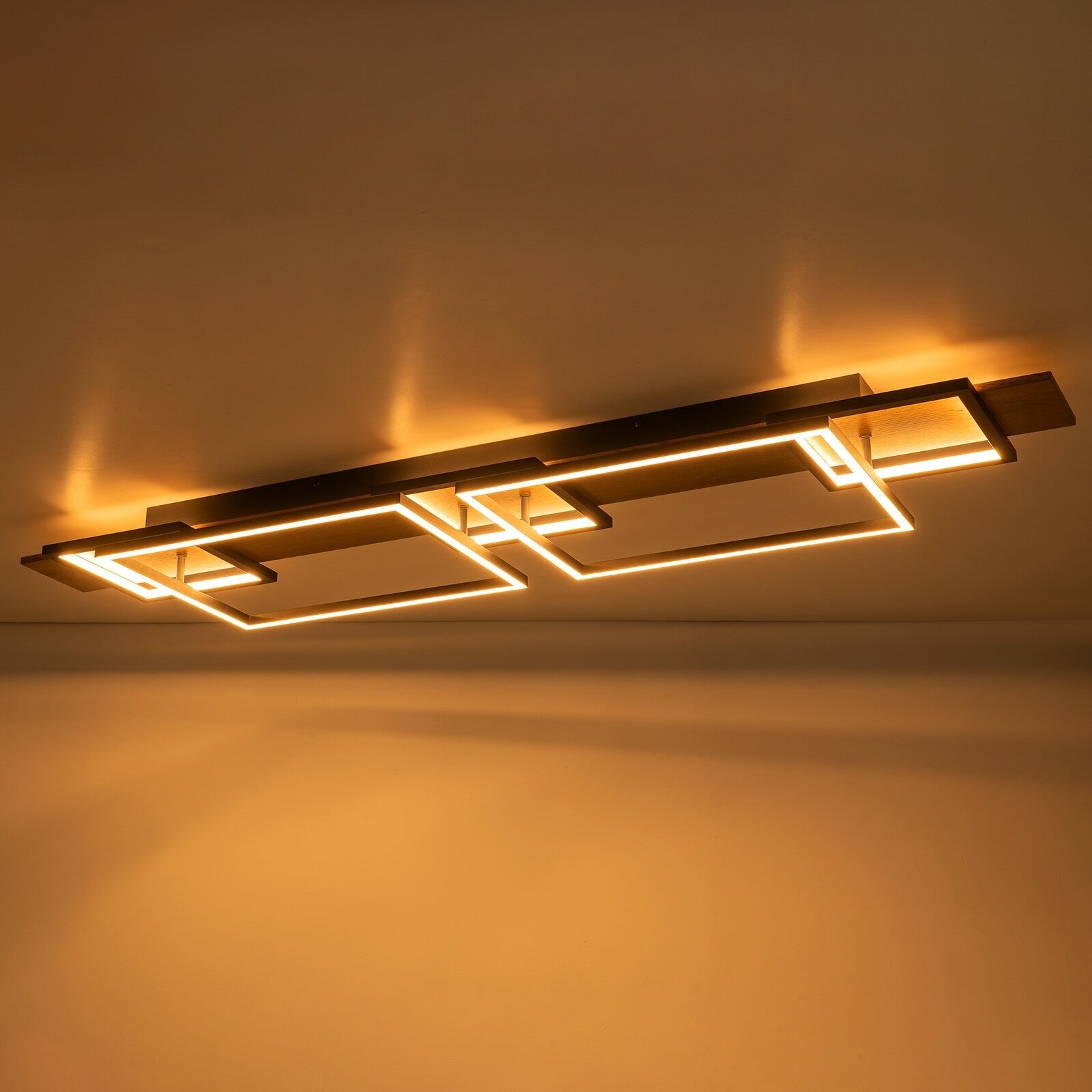 Plafonnier semi-encastré rectangulaire à LED intégré en bois pour couloir et hall d'entrée