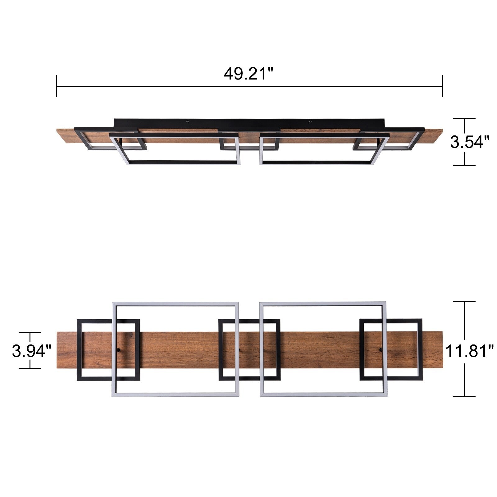 Plafonnier semi-encastré rectangulaire à LED intégré en bois pour couloir et hall d'entrée