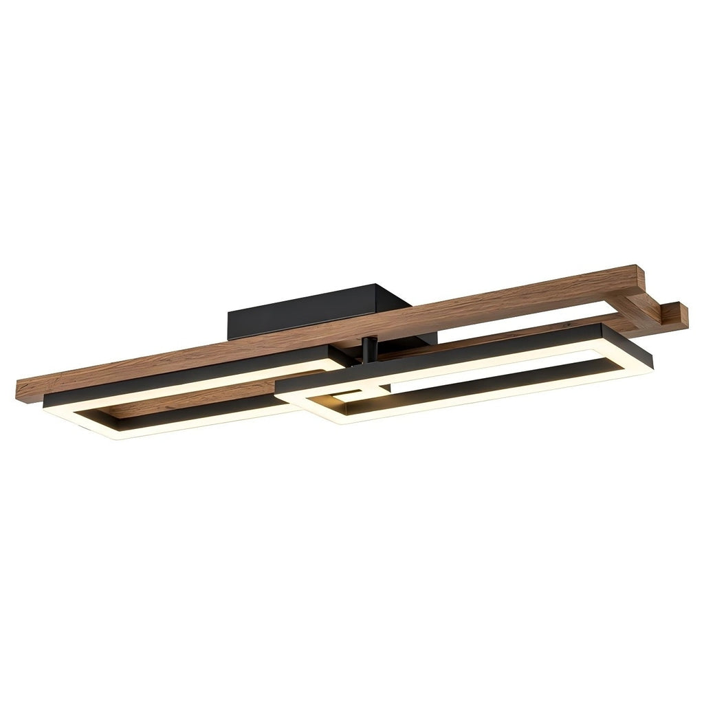 Plafonnier semi-encastré rectangulaire à LED intégré en bois pour couloir et hall d'entrée