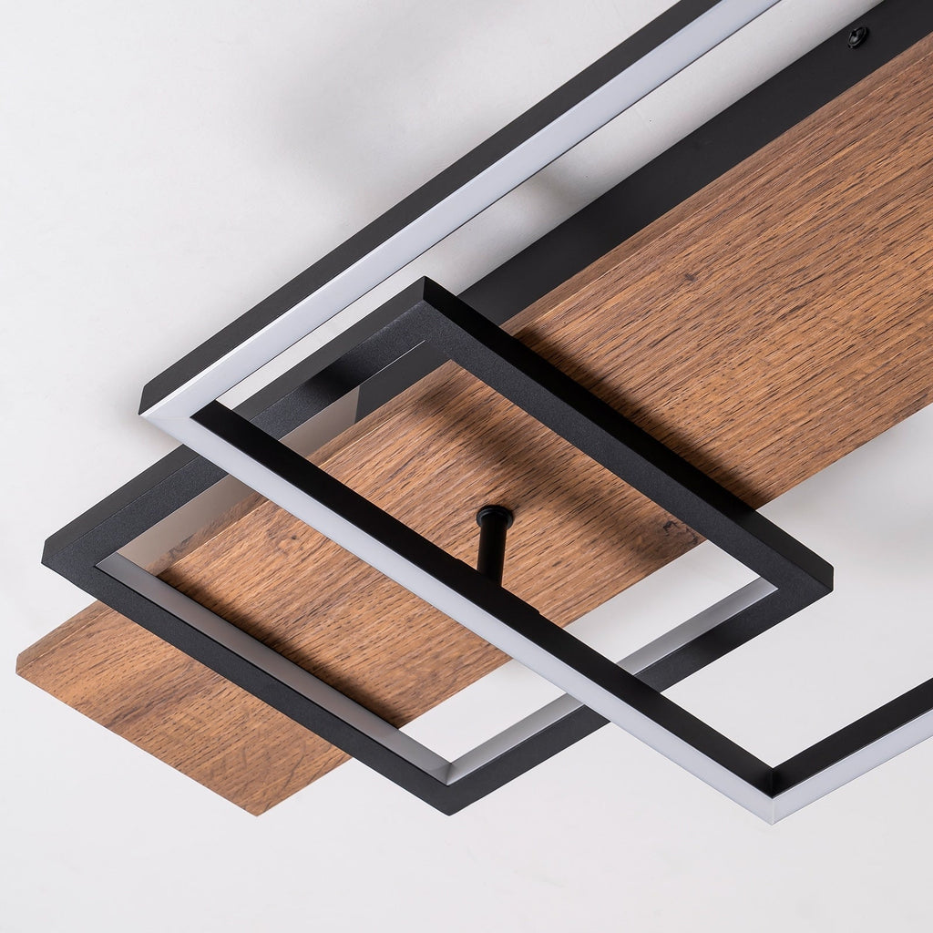 Plafonnier semi-encastré rectangulaire à LED intégré en bois pour couloir et hall d'entrée
