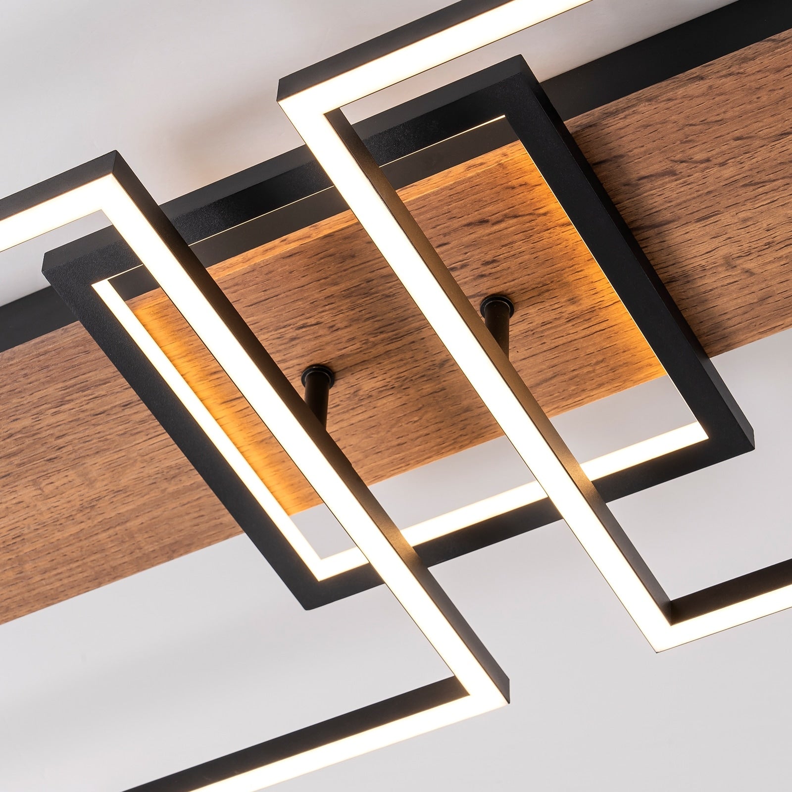 Plafonnier semi-encastré rectangulaire à LED intégré en bois pour couloir et hall d'entrée
