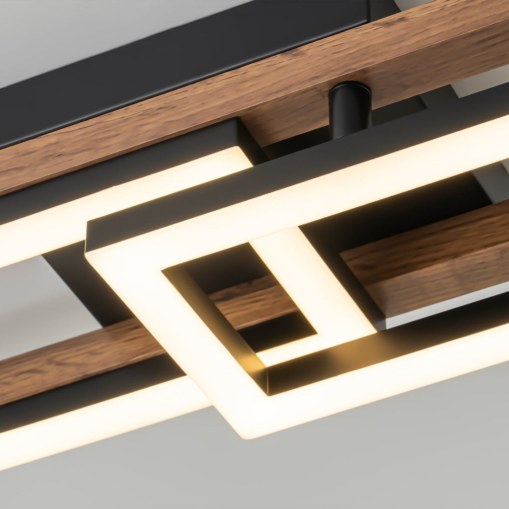 Plafonnier semi-encastré rectangulaire à LED intégré en bois pour couloir et hall d'entrée