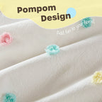 Parure de lit en jacquard de coton à pompons Ensley pour enfants au design intelligent avec coussins décoratifs