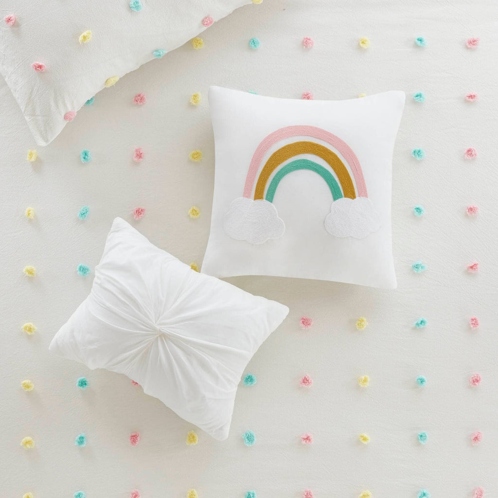 Parure de lit en jacquard de coton à pompons Ensley pour enfants au design intelligent avec coussins décoratifs