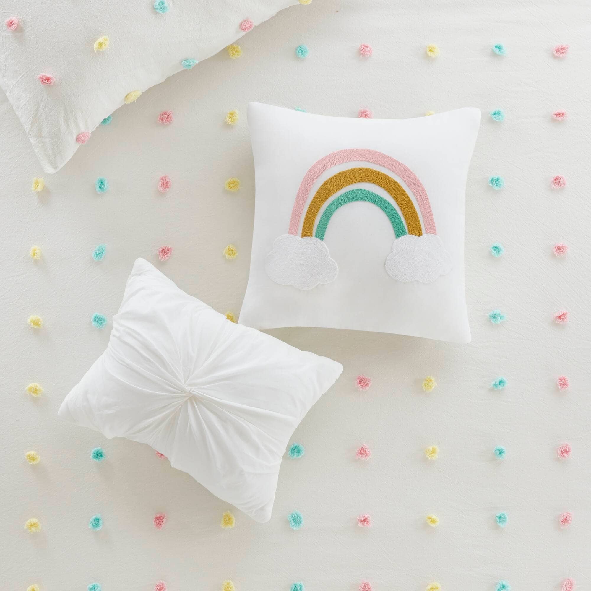 Parure de lit en jacquard de coton à pompons Ensley pour enfants au design intelligent avec coussins décoratifs