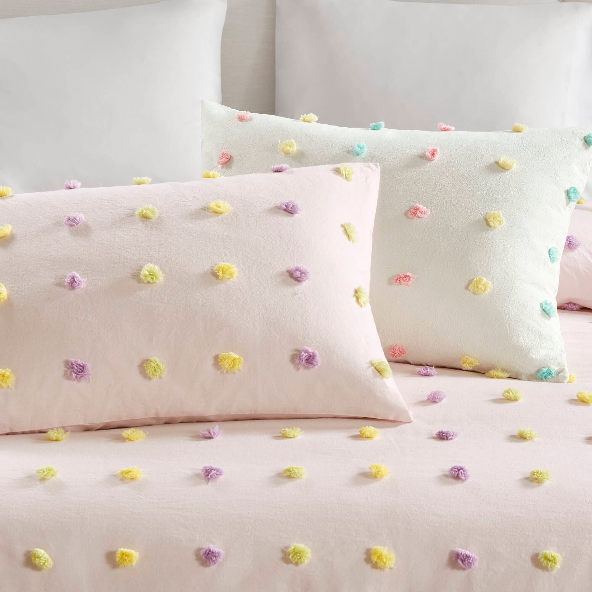 Parure de lit en jacquard de coton à pompons Ensley pour enfants au design intelligent avec coussins décoratifs