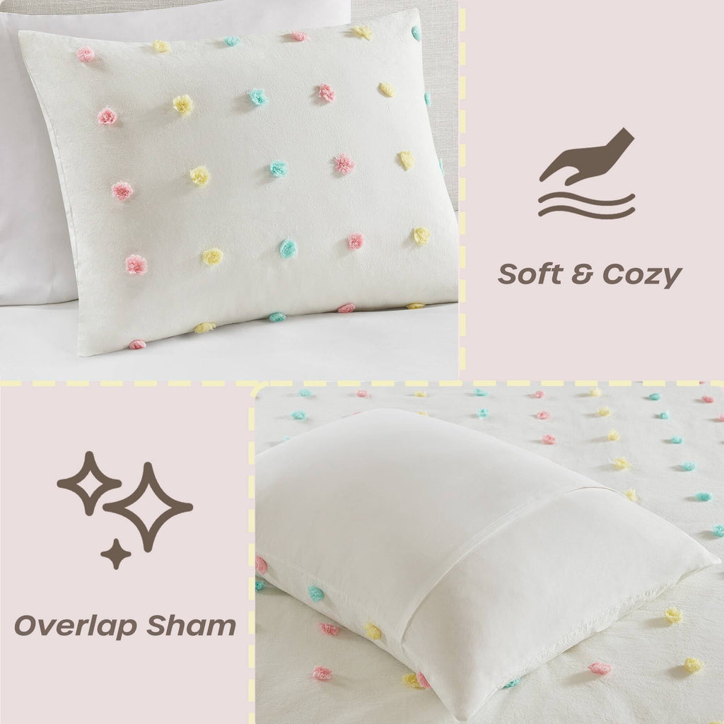 Parure de lit en jacquard de coton à pompons Ensley pour enfants au design intelligent avec coussins décoratifs