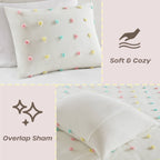Parure de lit en jacquard de coton à pompons Ensley pour enfants au design intelligent avec coussins décoratifs