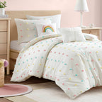 Parure de lit en jacquard de coton à pompons Ensley pour enfants au design intelligent avec coussins décoratifs
