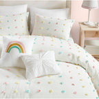 Parure de lit en jacquard de coton à pompons Ensley pour enfants au design intelligent avec coussins décoratifs