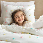 Parure de lit en jacquard de coton à pompons Ensley pour enfants au design intelligent avec coussins décoratifs