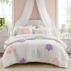 Parure de lit réversible en chenille touffetée à motif floral Madeline pour enfants au design intelligent