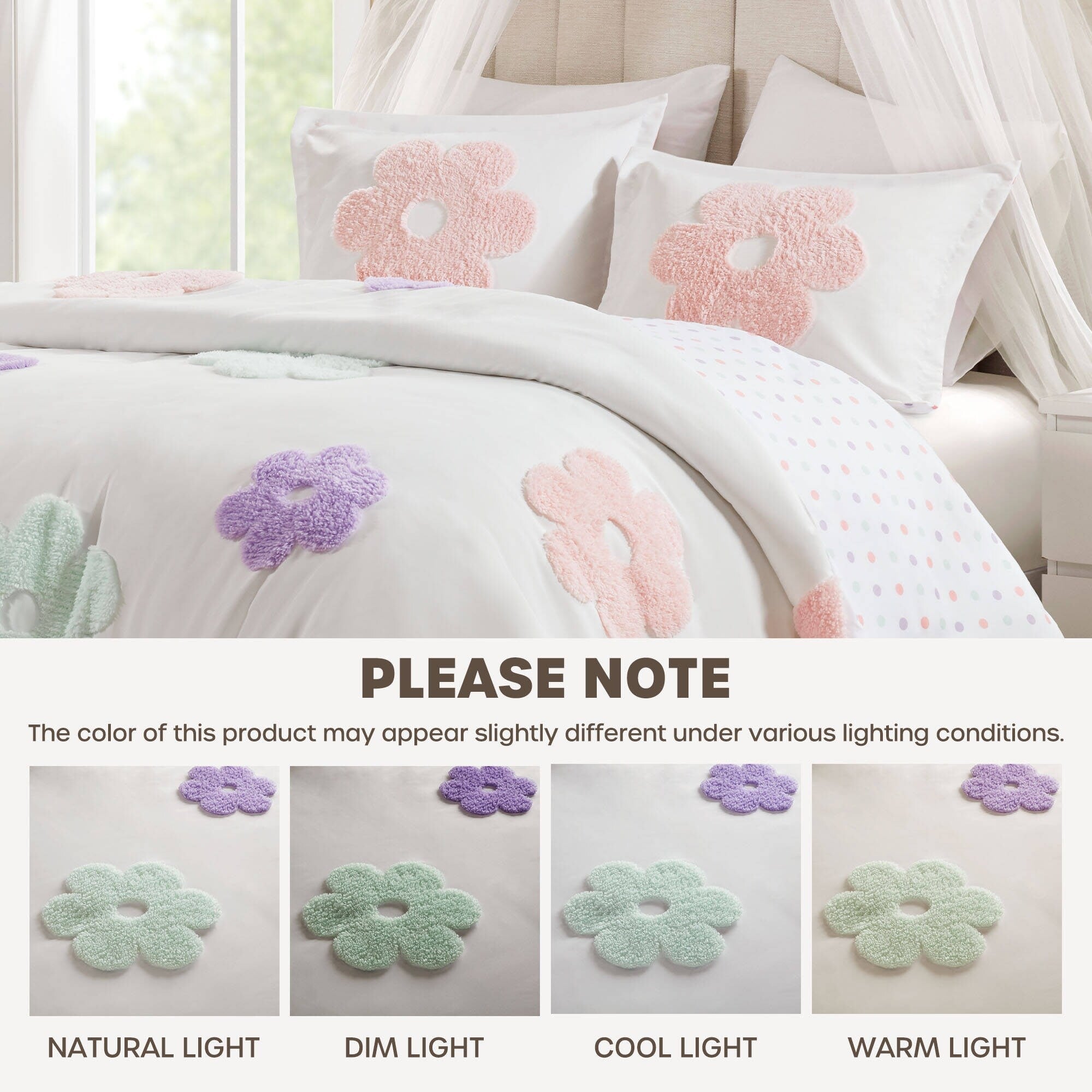 Parure de lit réversible en chenille touffetée à motif floral Madeline pour enfants au design intelligent
