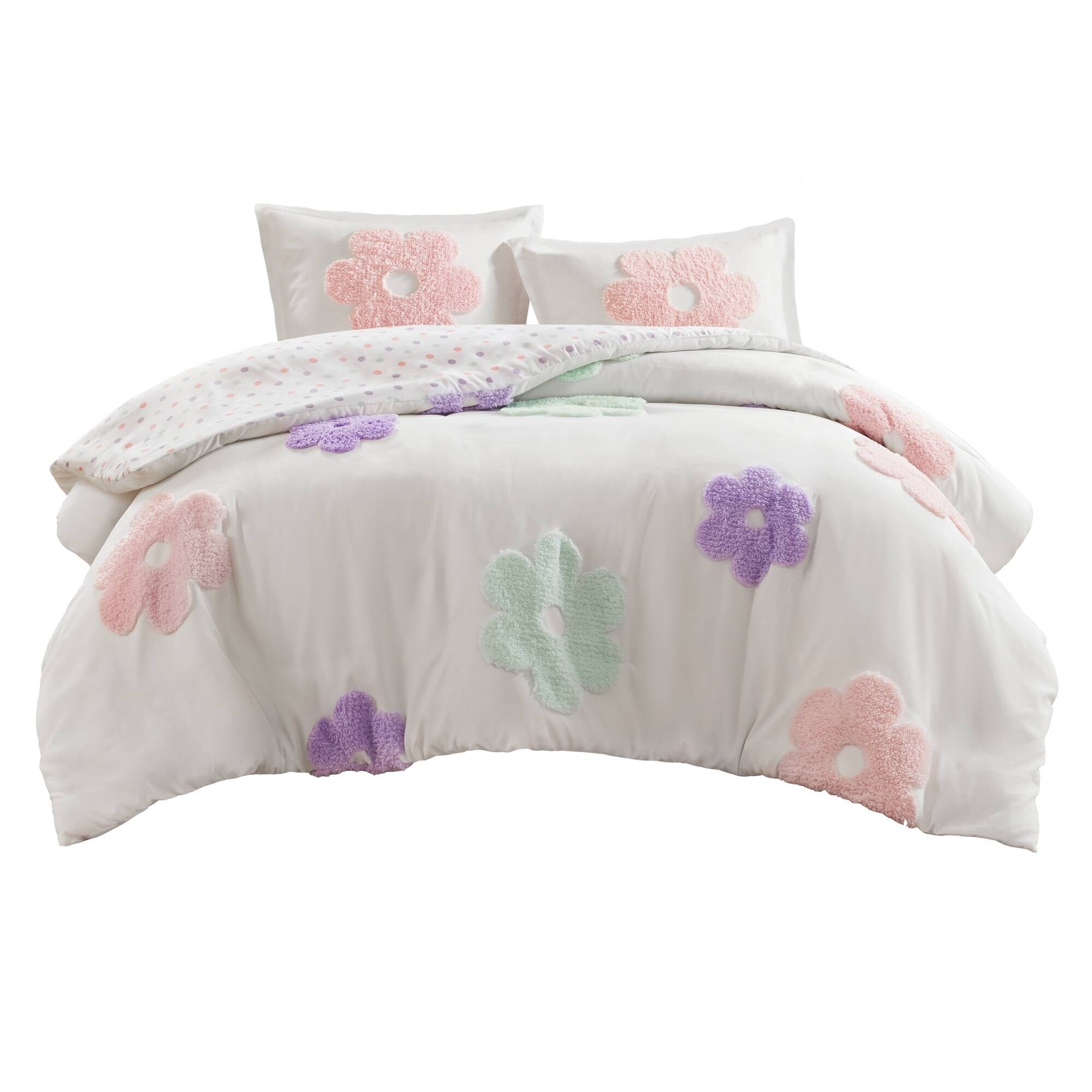 Parure de lit réversible en chenille touffetée à motif floral Madeline pour enfants au design intelligent