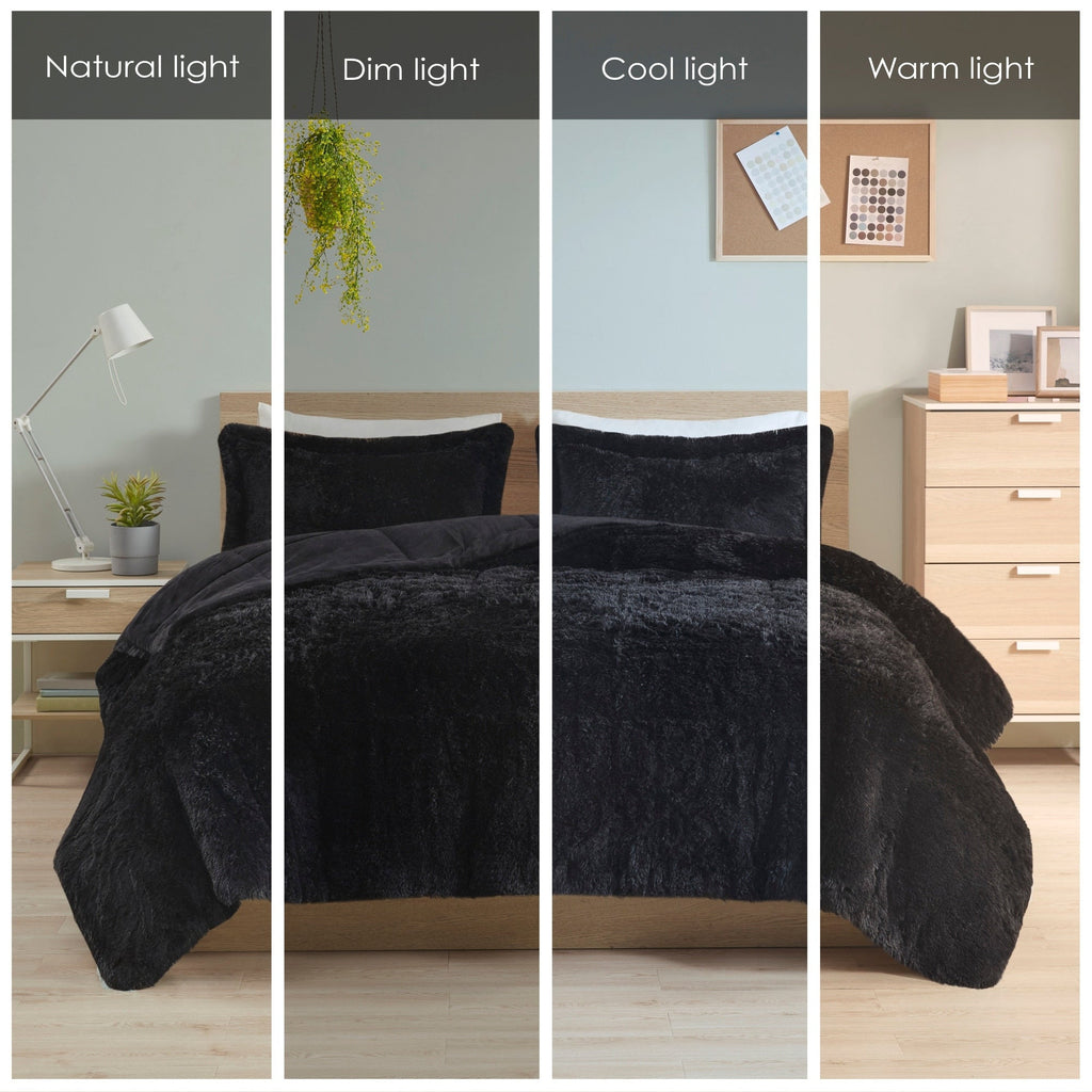 Ensemble de mini-couette à poils longs Leena au design intelligent