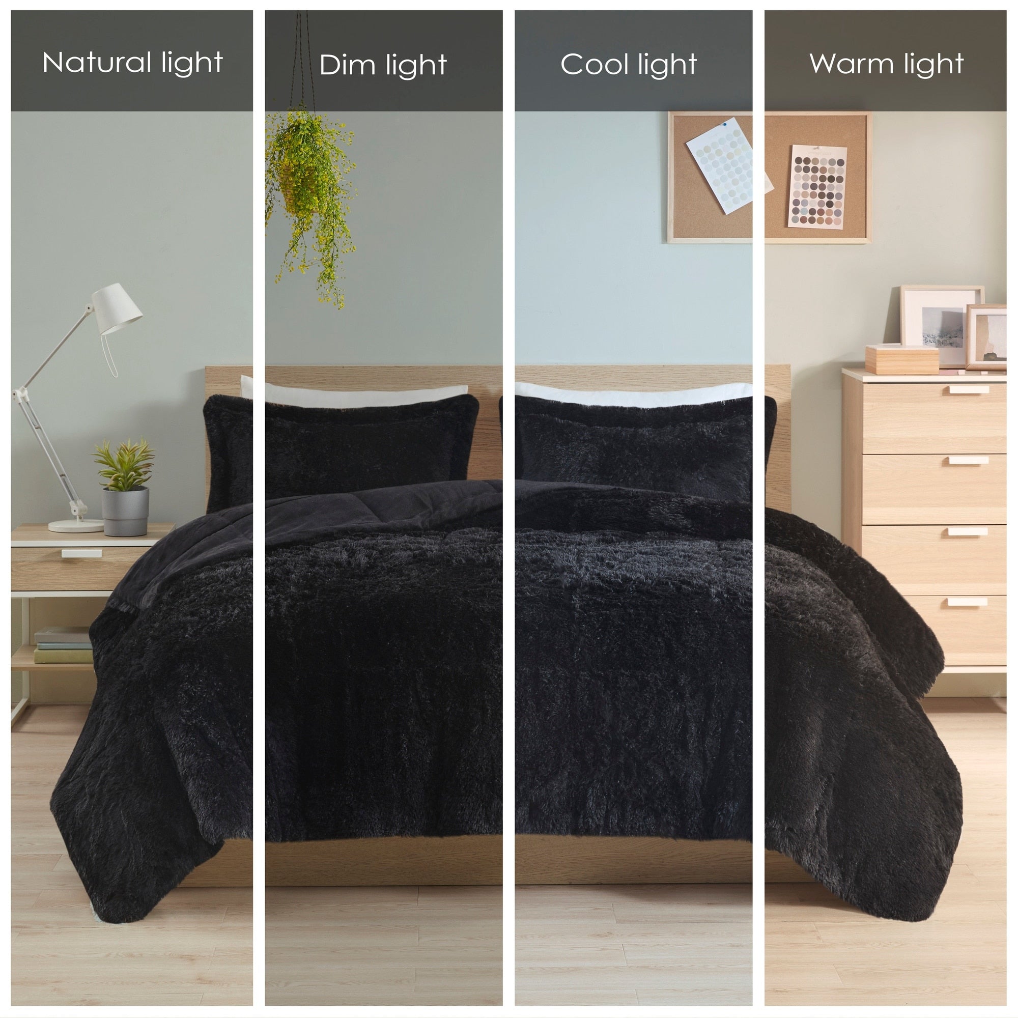 Ensemble de mini-couette à poils longs Leena au design intelligent