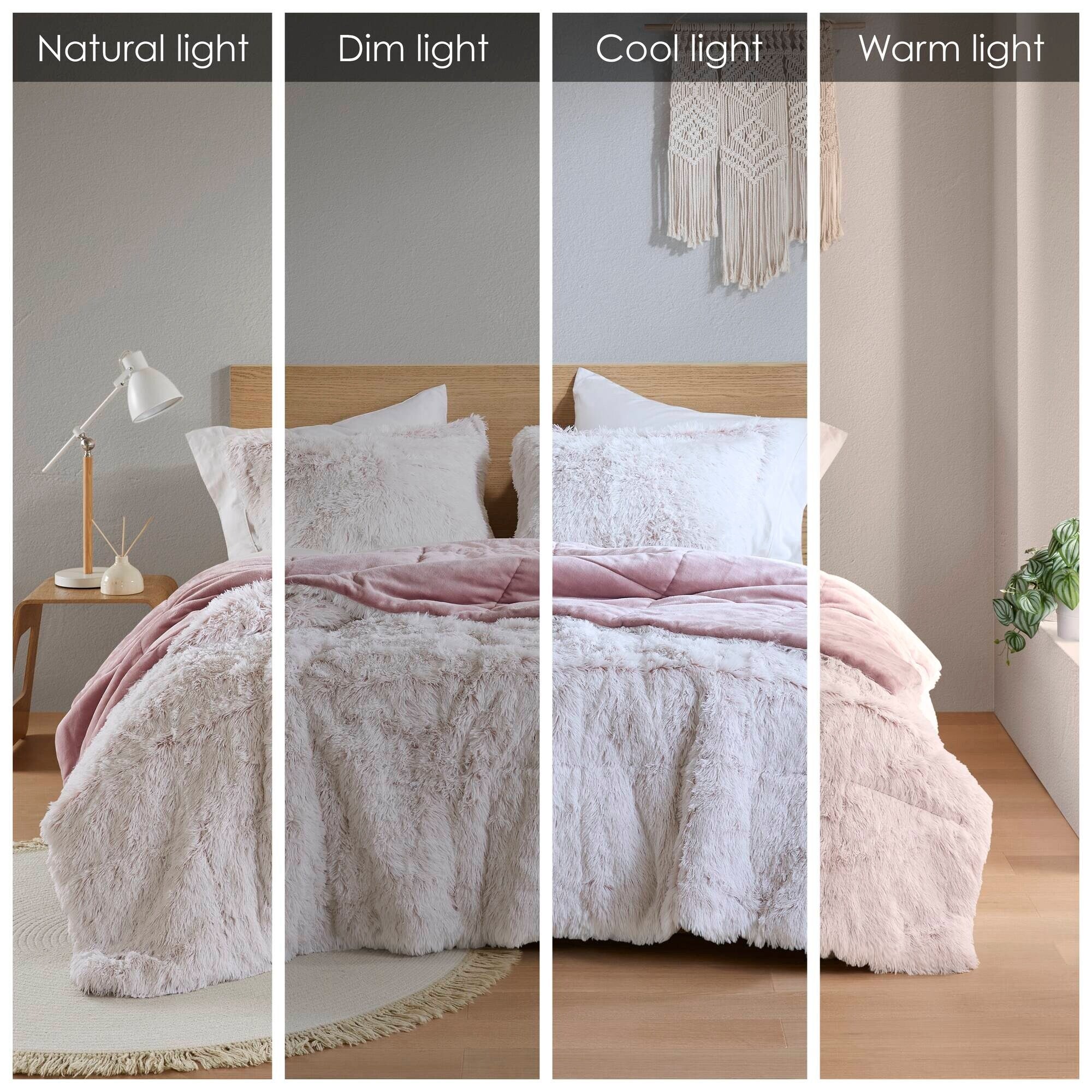 Ensemble de mini-couette à poils longs Leena au design intelligent