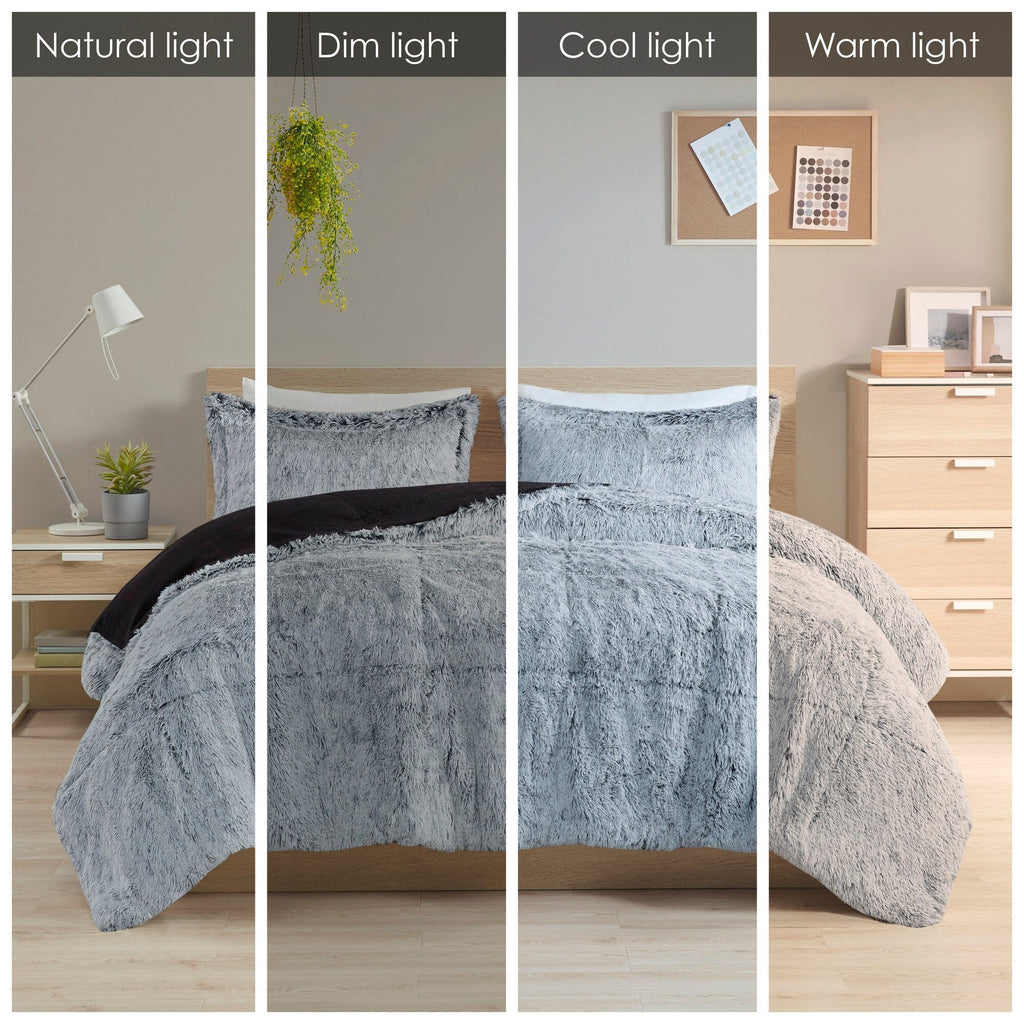 Ensemble de mini-couette à poils longs Leena au design intelligent