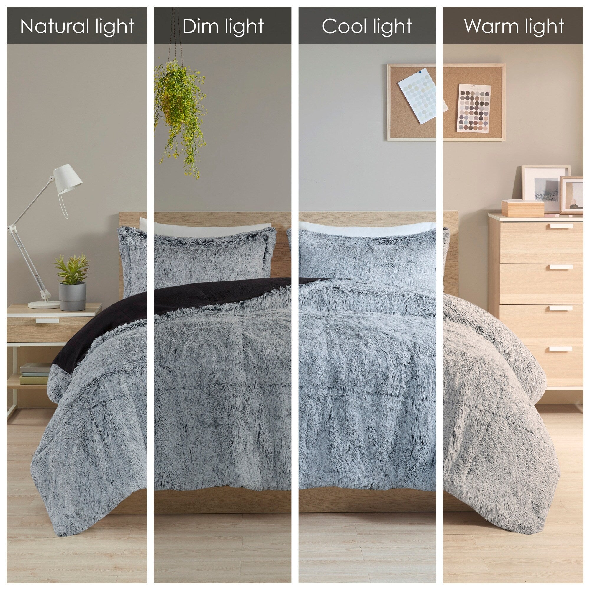 Ensemble de mini-couette à poils longs Leena au design intelligent