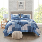 Parure de lit réversible imprimée patchwork bleu Wesley de Intelligent Design