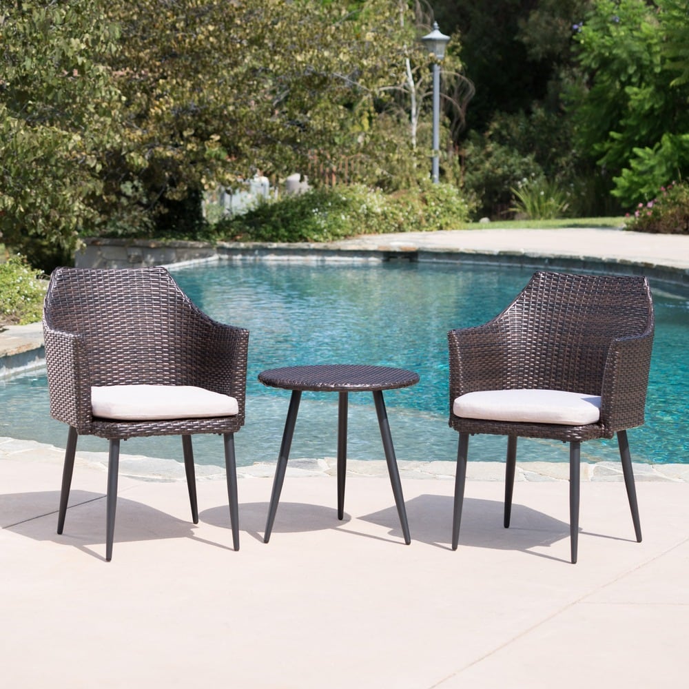 Salon de jardin rond en osier Iona, 3 pièces, avec coussins, par Christopher Knight Home