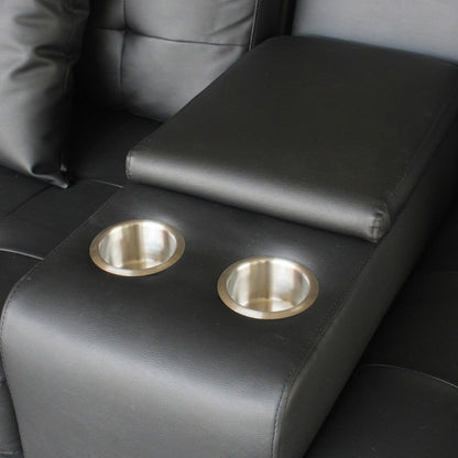 Canapé Iris avec LED, ports USB, porte-gobelets, similicuir noir 85 pouces
