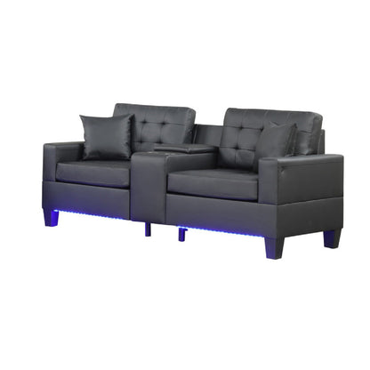 Canapé Iris avec LED, ports USB, porte-gobelets, similicuir noir 85 pouces
