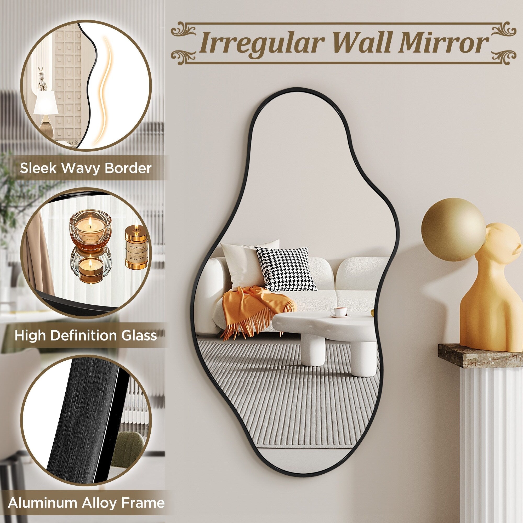 Miroir mural irrégulier Miroir mural décoratif asymétrique