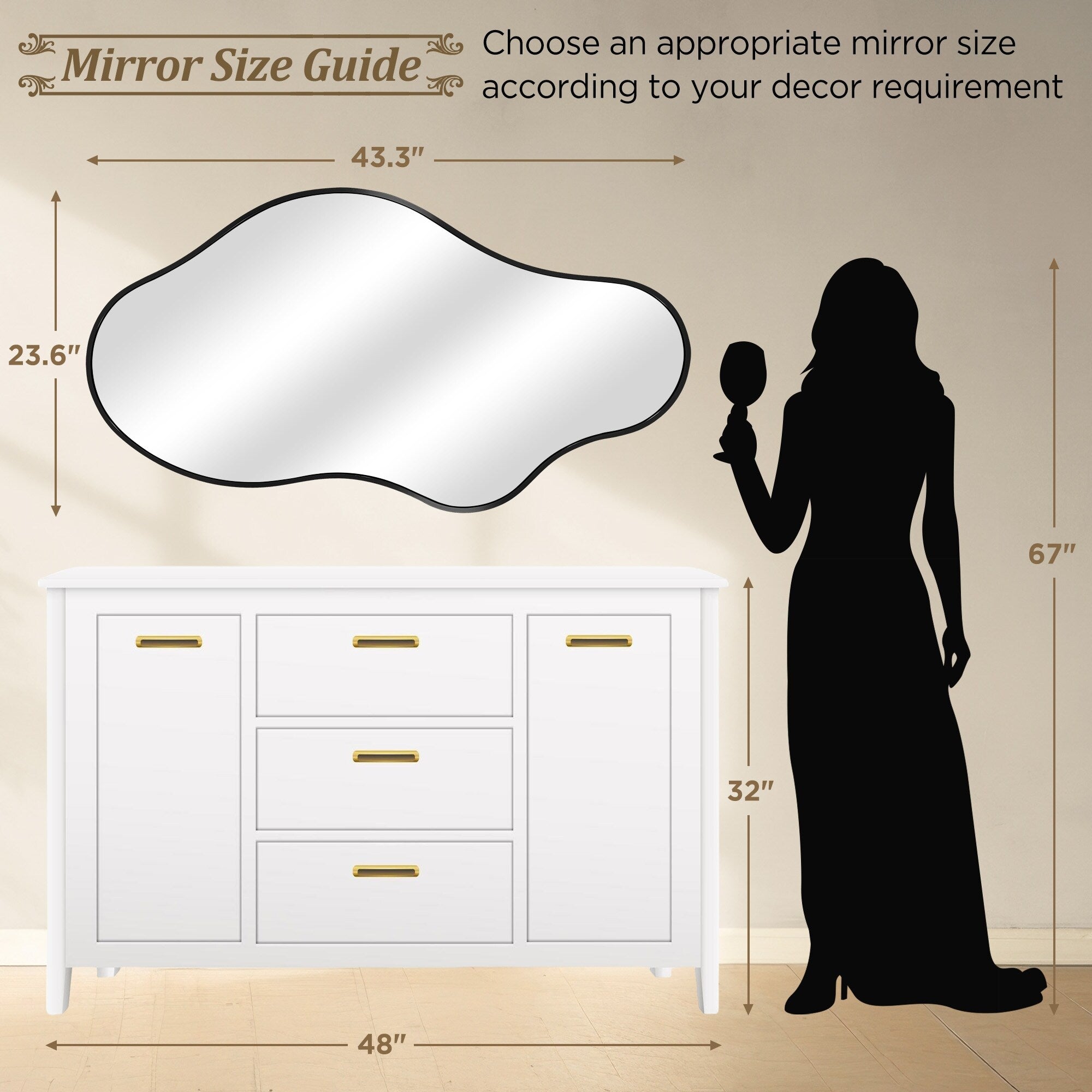 Miroir mural irrégulier Miroir mural décoratif asymétrique