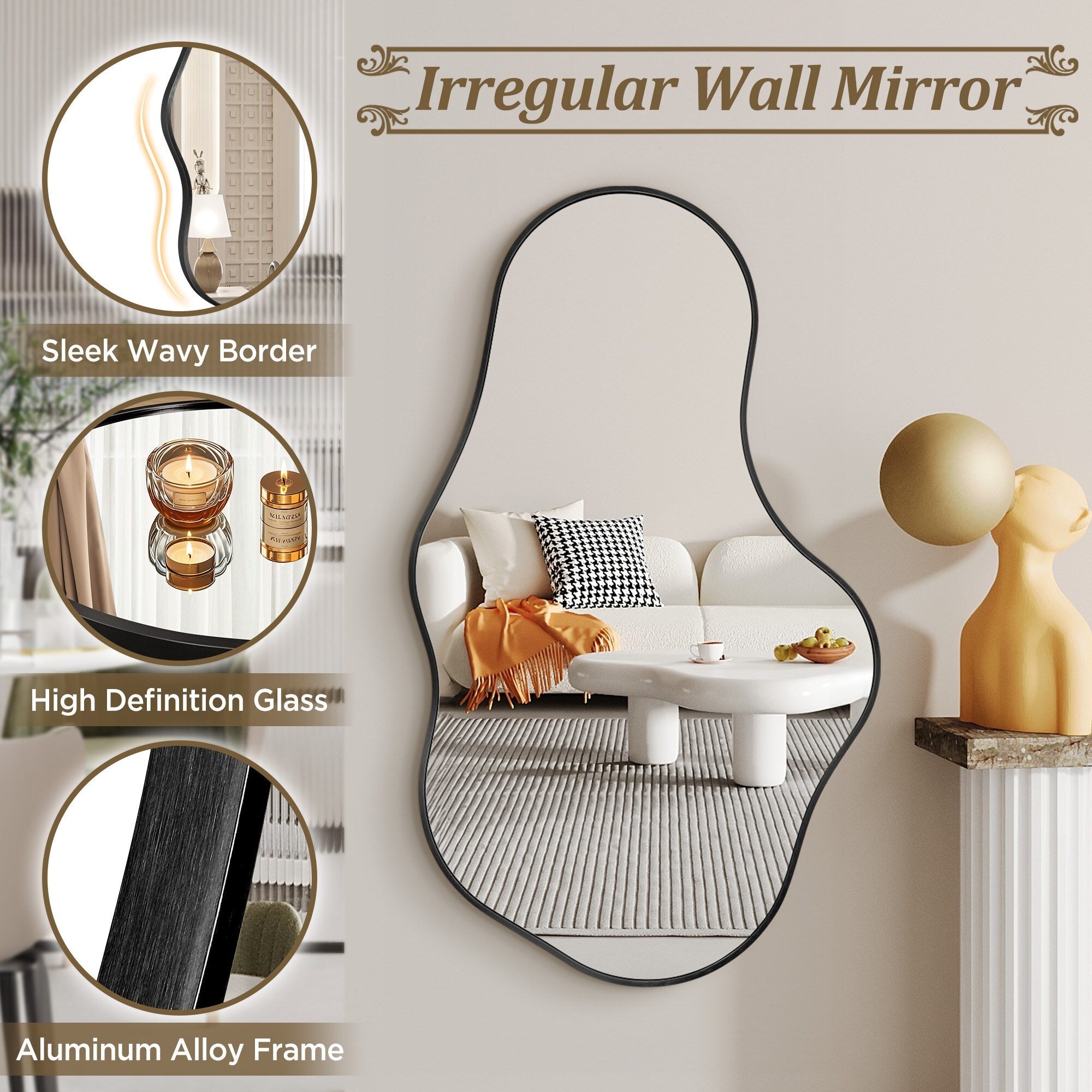 Miroir mural irrégulier Miroir mural décoratif asymétrique