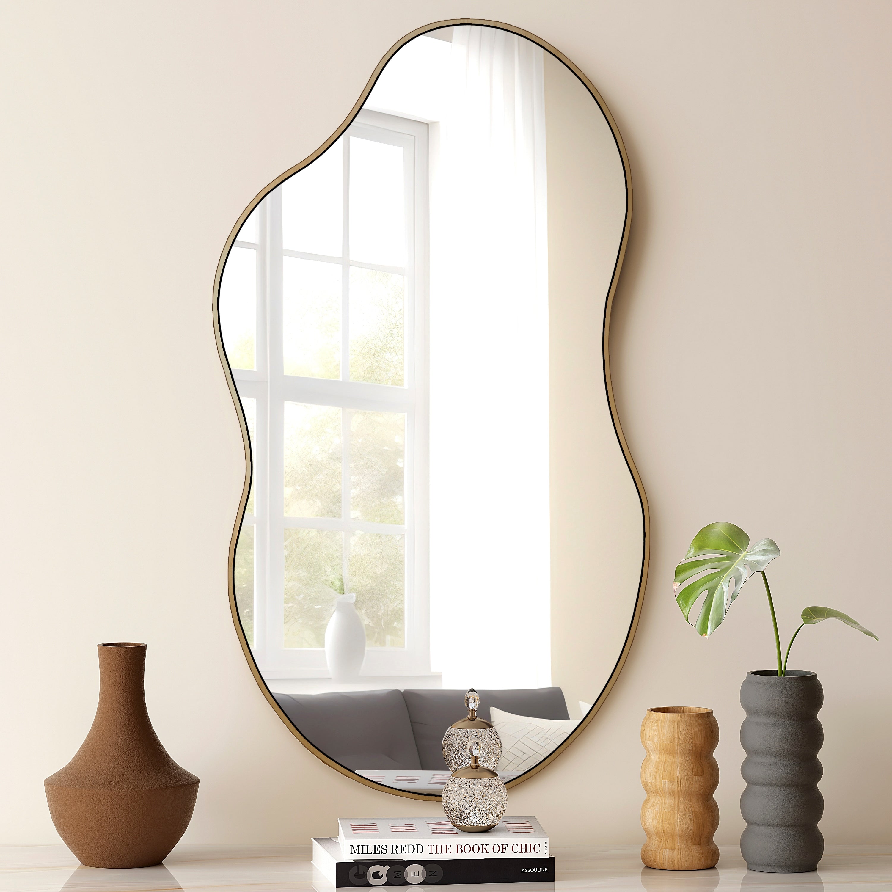 Miroir mural antique ondulé irrégulier - 35,8 × 21,7