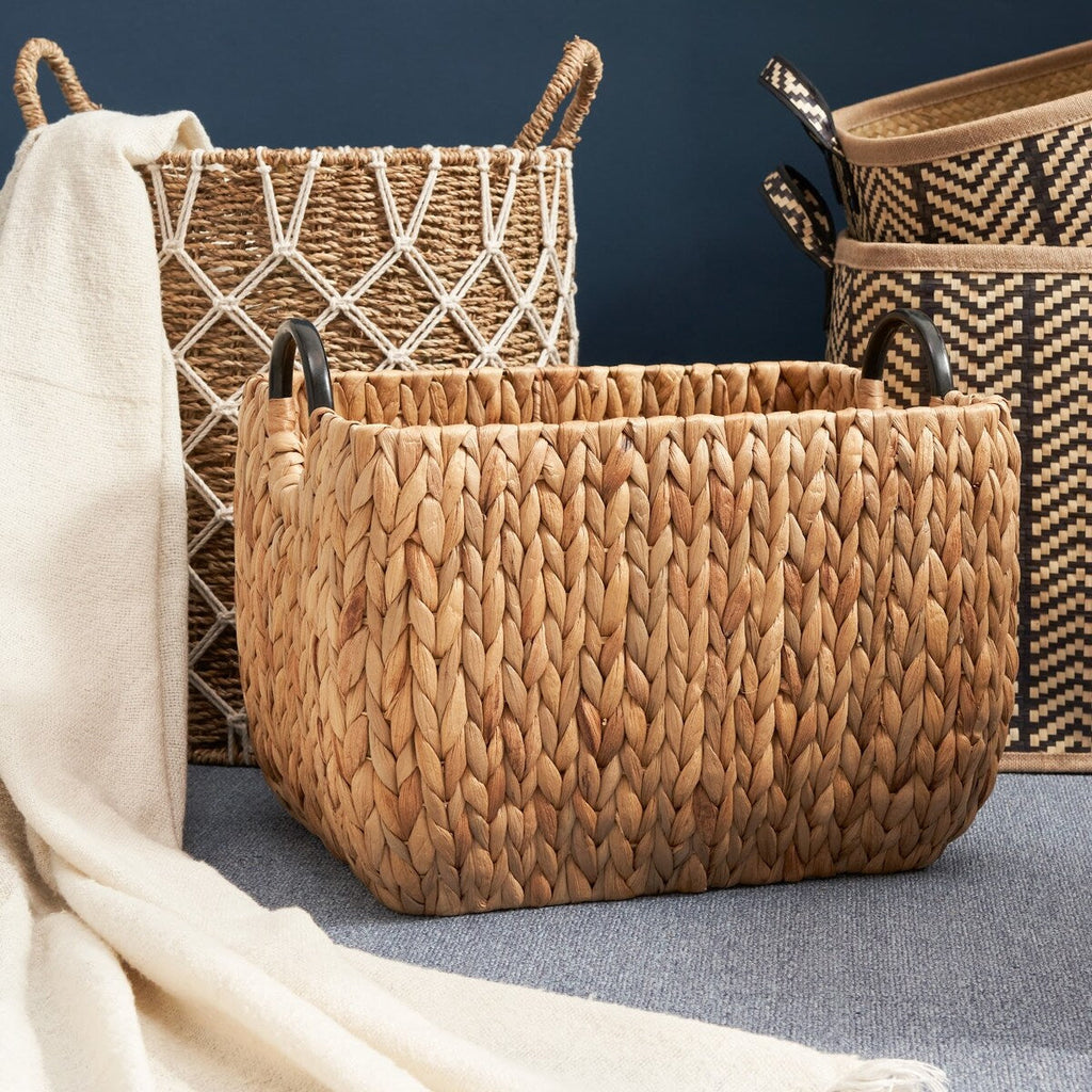 Panier rond tissé en jonc de mer et jacinthe d'eau Isidore pour le rangement de la maison