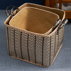 Panier rond tissé en jonc de mer et jacinthe d'eau Isidore pour le rangement de la maison