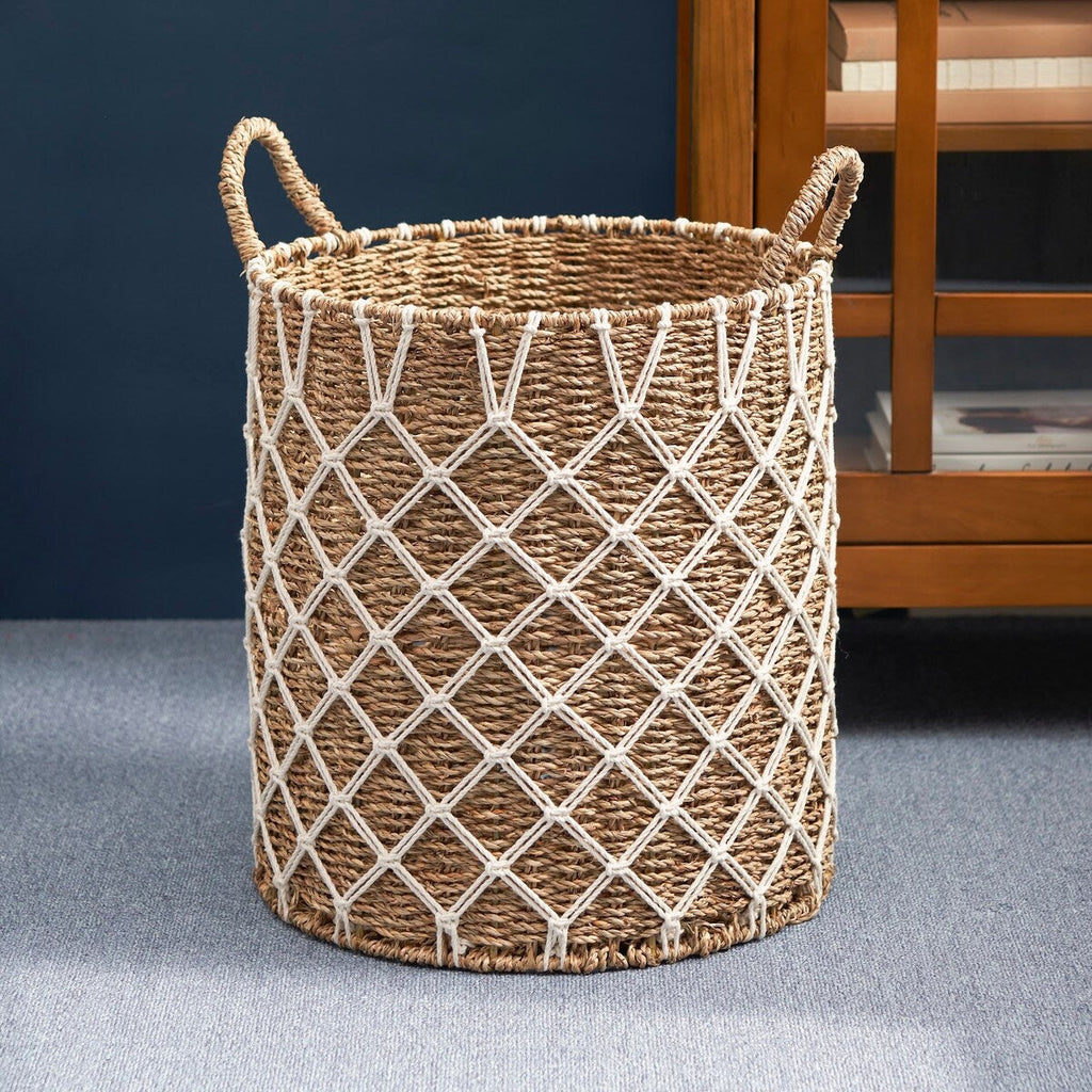Panier rond tissé en jonc de mer et jacinthe d'eau Isidore pour le rangement de la maison