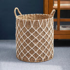 Panier rond tissé en jonc de mer et jacinthe d'eau Isidore pour le rangement de la maison