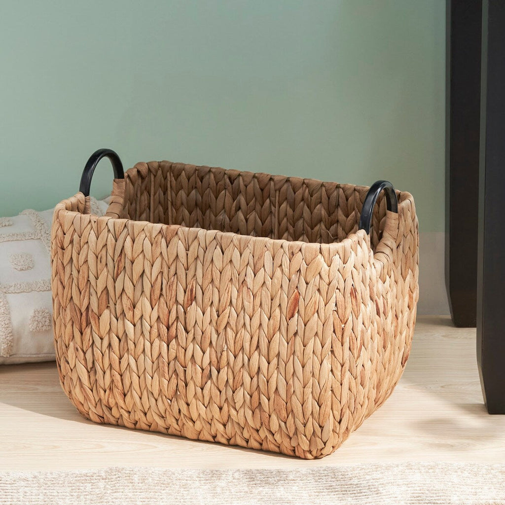 Panier rond tissé en jonc de mer et jacinthe d'eau Isidore pour le rangement de la maison