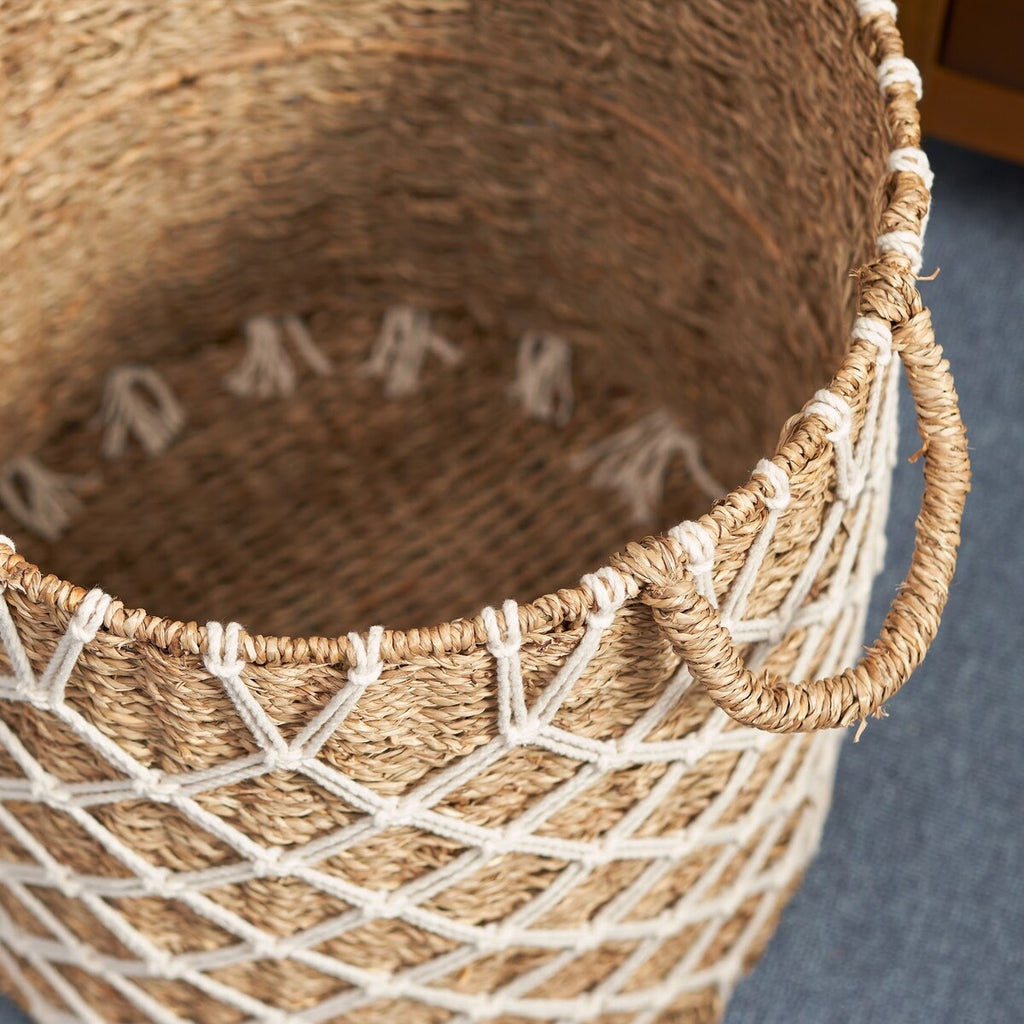 Panier rond tissé en jonc de mer et jacinthe d'eau Isidore pour le rangement de la maison