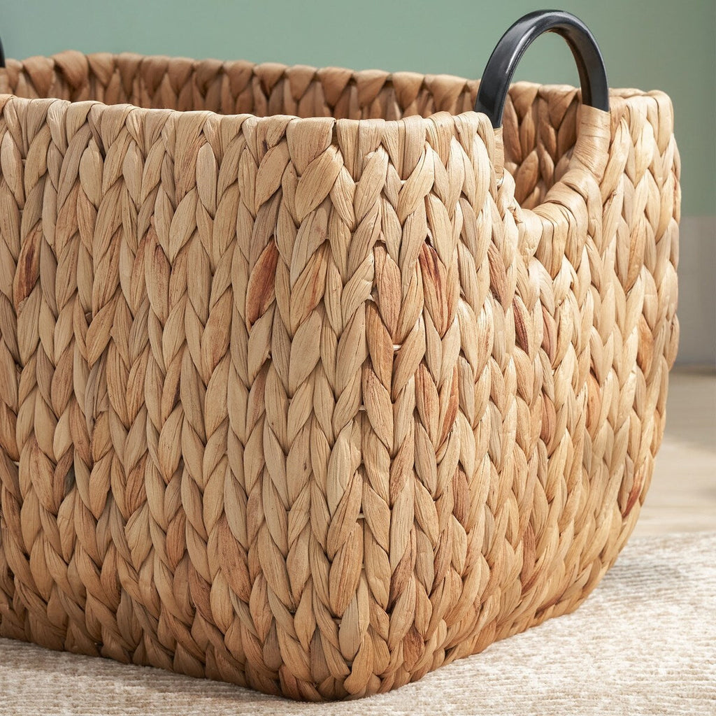 Panier rond tissé en jonc de mer et jacinthe d'eau Isidore pour le rangement de la maison