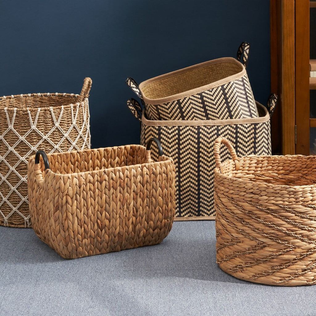 Panier rond tissé en jonc de mer et jacinthe d'eau Isidore pour le rangement de la maison