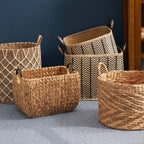Panier rond tissé en jonc de mer et jacinthe d'eau Isidore pour le rangement de la maison