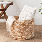 Panier rond tissé en jonc de mer et jacinthe d'eau Isidore pour le rangement de la maison