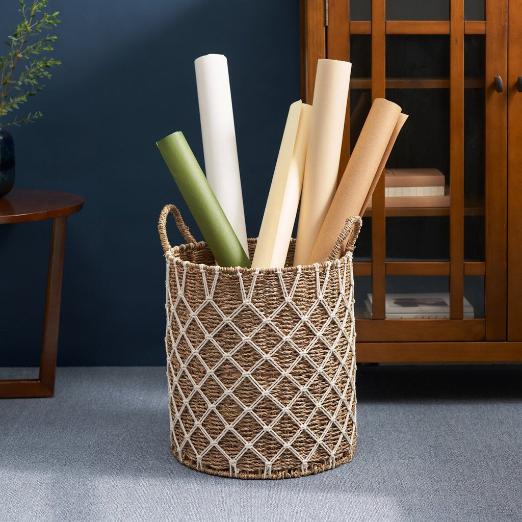 Panier rond tissé en jonc de mer et jacinthe d'eau Isidore pour le rangement de la maison