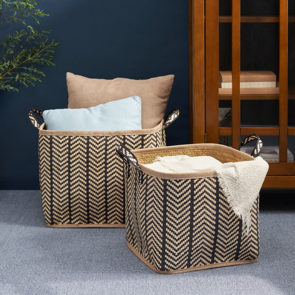 Panier rond tissé en jonc de mer et jacinthe d'eau Isidore pour le rangement de la maison